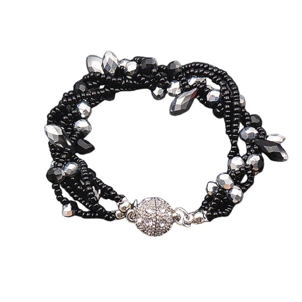 Black Beaded Wrap Bracelet with Magnetic Clasp – 7.1” – Crystal Accent – NWT